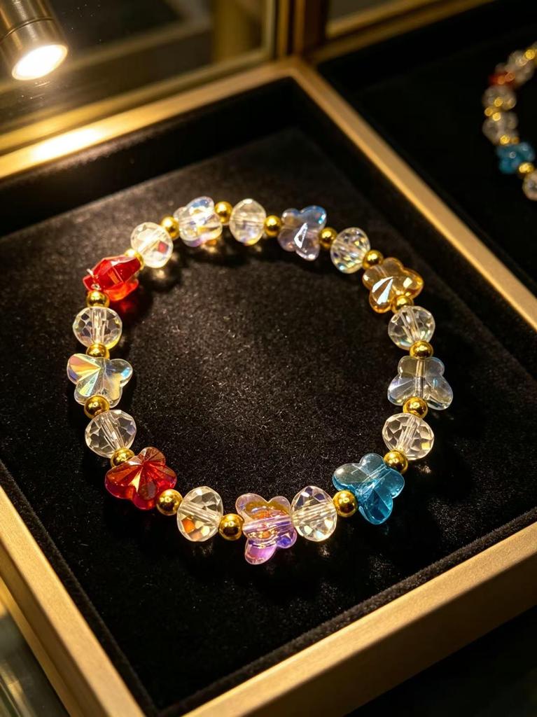 Butterfly Crystal Beaded Bracelet for Women - High-End Fashionable Jewelry, Fresh and Sweet Design