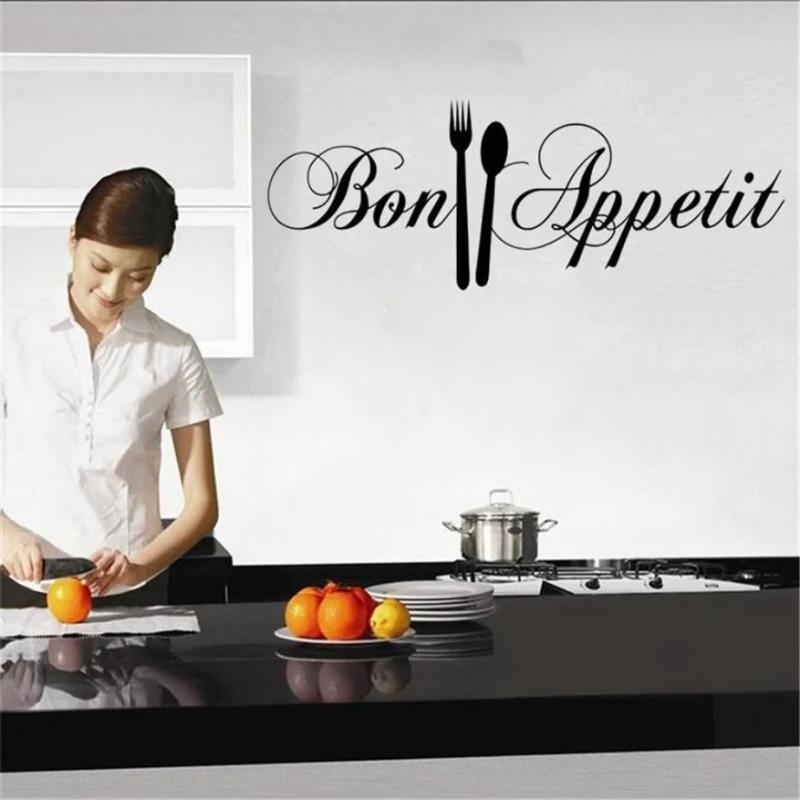 1PC 58*18CM Kitchen Bon Appetit Wall Sticker DIY Knife and Fork Removable Wall Decal Family Home Sticker Mural Art Home Decor