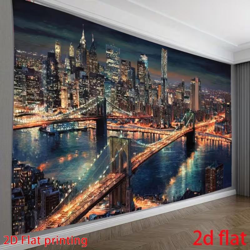 

2D Brooklyn Bridge Cityscape Backdrop for Urban, Night and Big City Content Creation 47.2x31.5inch/120*80cm