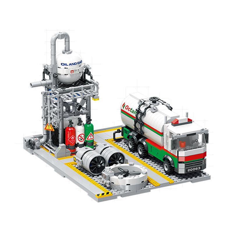 Non-Toxic City Street View Building Blocks Natural Gas Storage Center Laboratory Transport Station 3 In 1 Assembly Model Bricks Kids Gifts