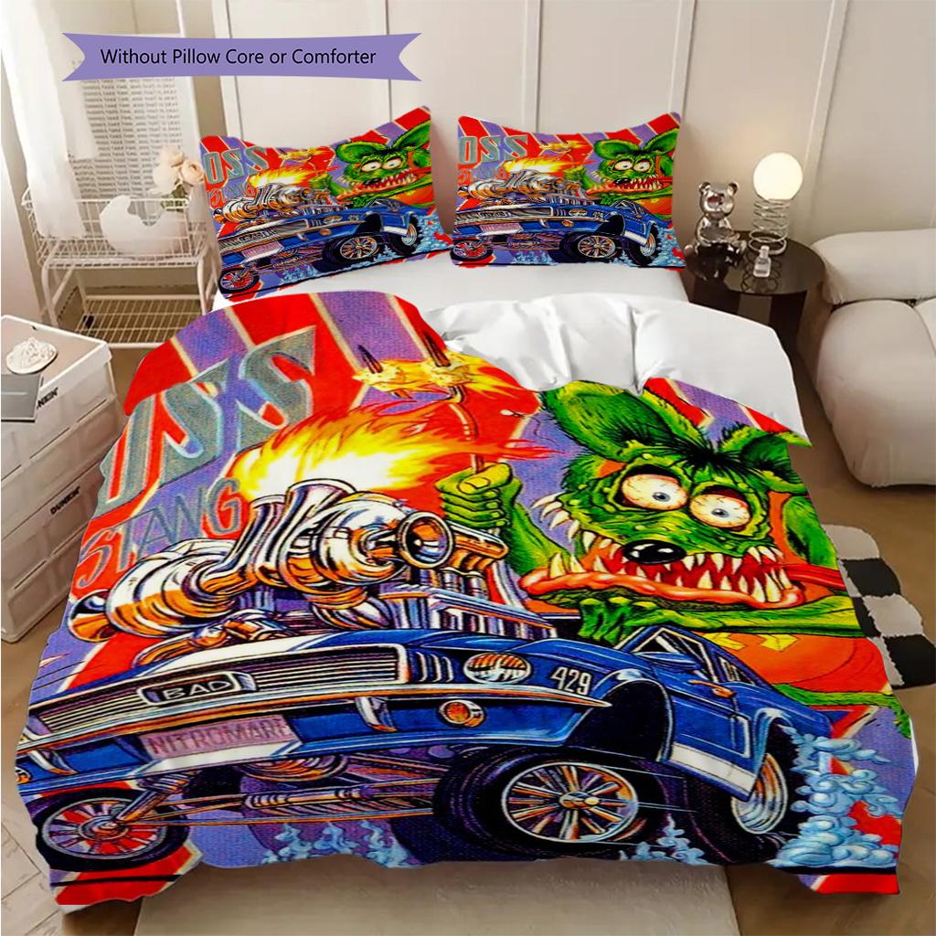 Rat Finks Wild Ride Three-piece set (1 * duvet cover + 2 * pillowcase, without core) 2D Flat Soft and comfortable Duvet cover and pillowcase