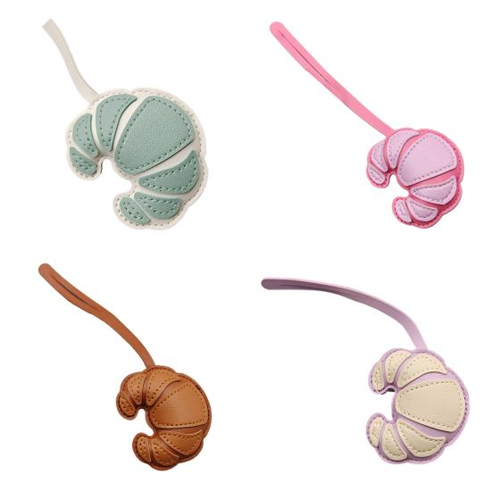 Leather Croissant Pendant Cute Croissant Bag Charm with Leather Lanyard Keychain for Bags Keys Accessories
