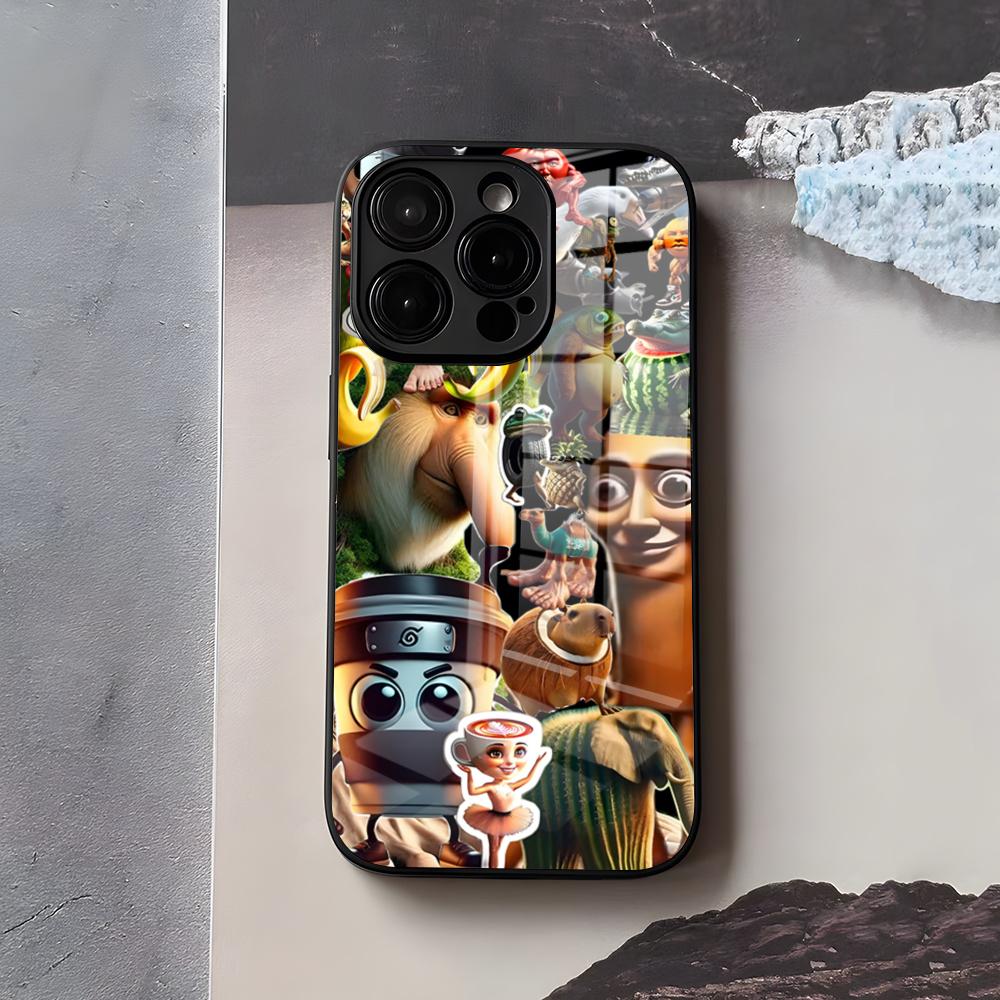 Animals Italian Brainrot Phone Case For IPhone 17 Air 16 E Pro Max 15 14 13 Mini 12 Pro 11 Max Plus Black Glass Cover