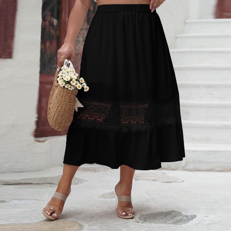 Plus Size Button High Waist Half-body Skirt Summer Loose Big Swing Skirt Temperament Elegant Skirt