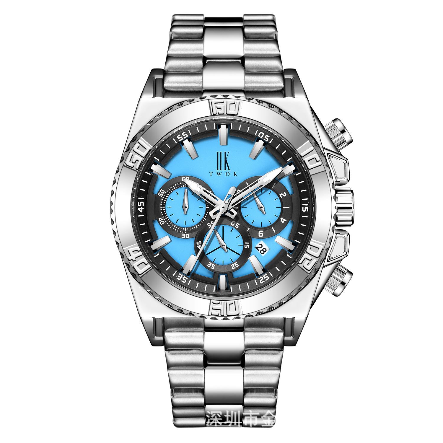 

Часы IIk Кварцевые часы Три глаза Шесть булавок Часы Водонепроницаемые кварцевые часы из нержавеющей стали