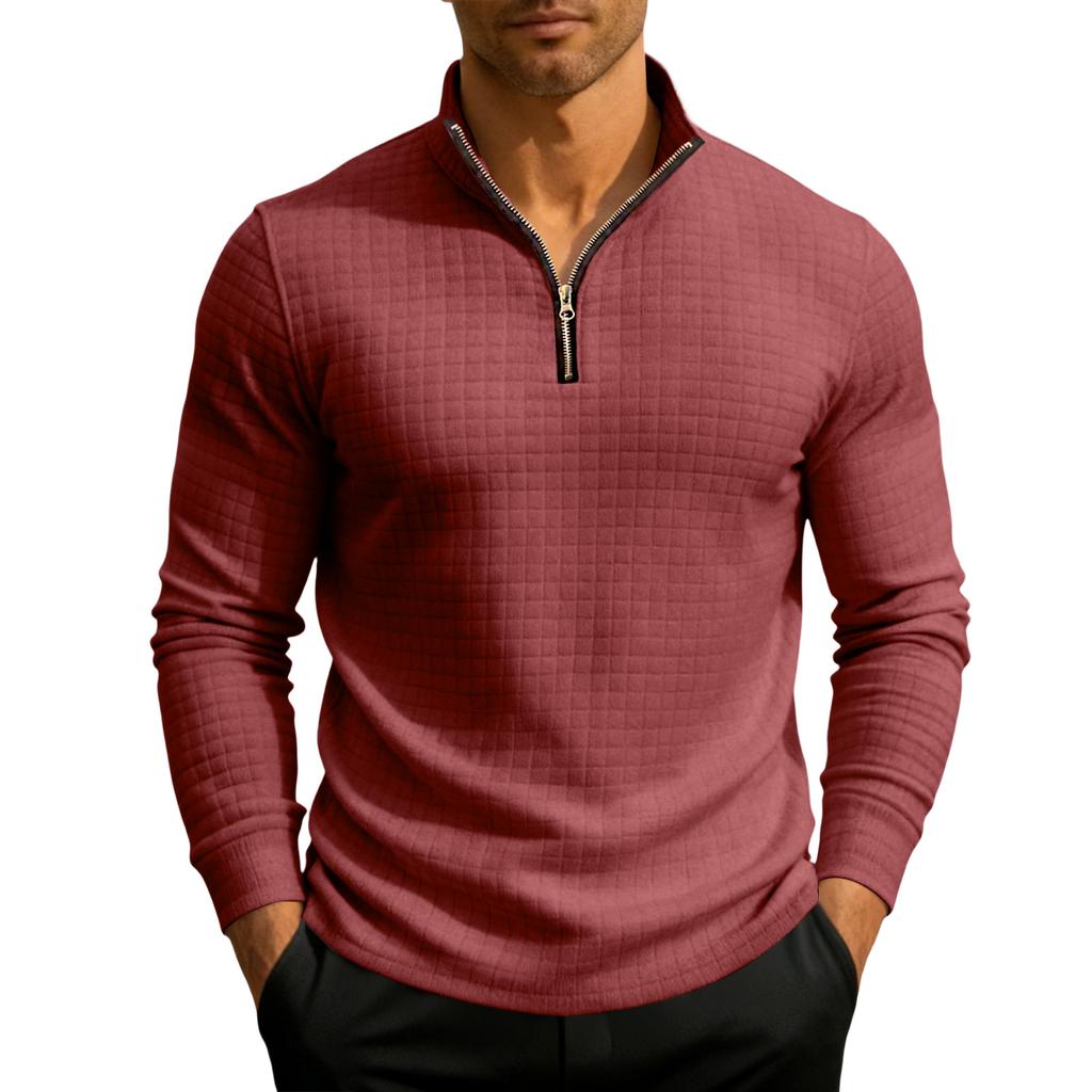 Men's Knit Quarter-Zip Stand Collar Pullover
