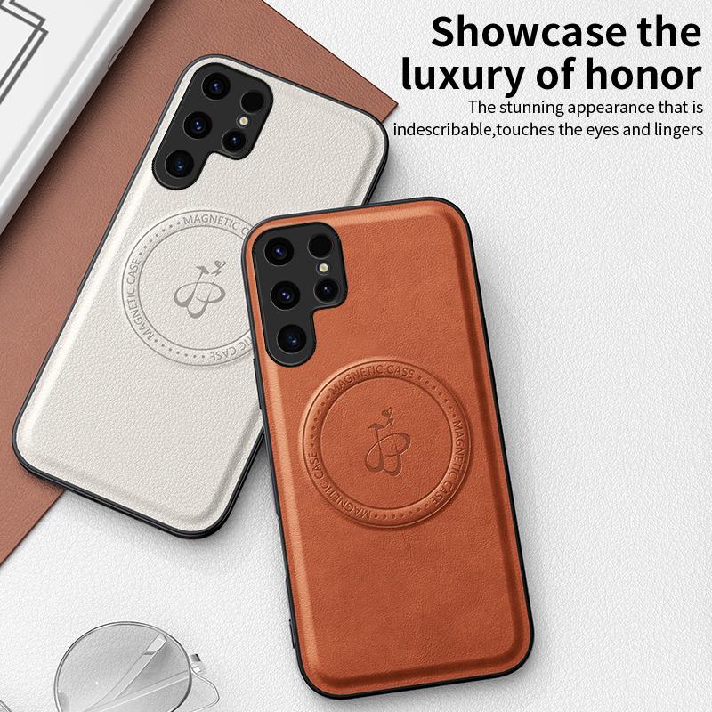 Magnetic Stand Holder PU Leather Phone Case For Samsung Galaxy S25 S24 S23 S22 S21 FEF Ultra Plus Wireless Charging Logo Cover