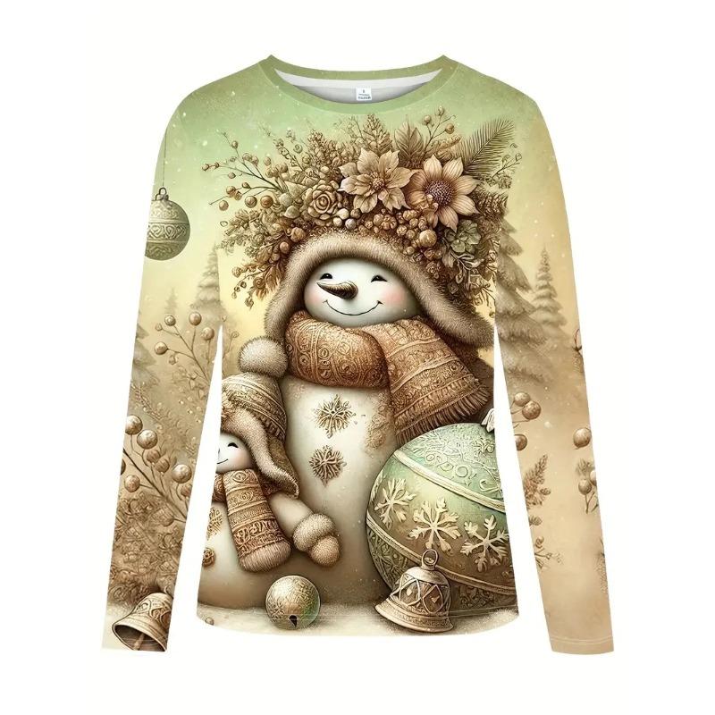 Spring and Autumn Round Neck 3D Printed Top Christmas Costume Fashionable Casual Long Sleeved Men's T-shirts