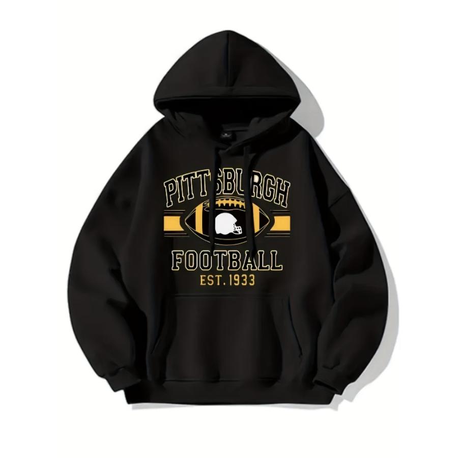Trendy Graphic Print Hooded Sweatshirt for Men Polyester Windproof Fall S