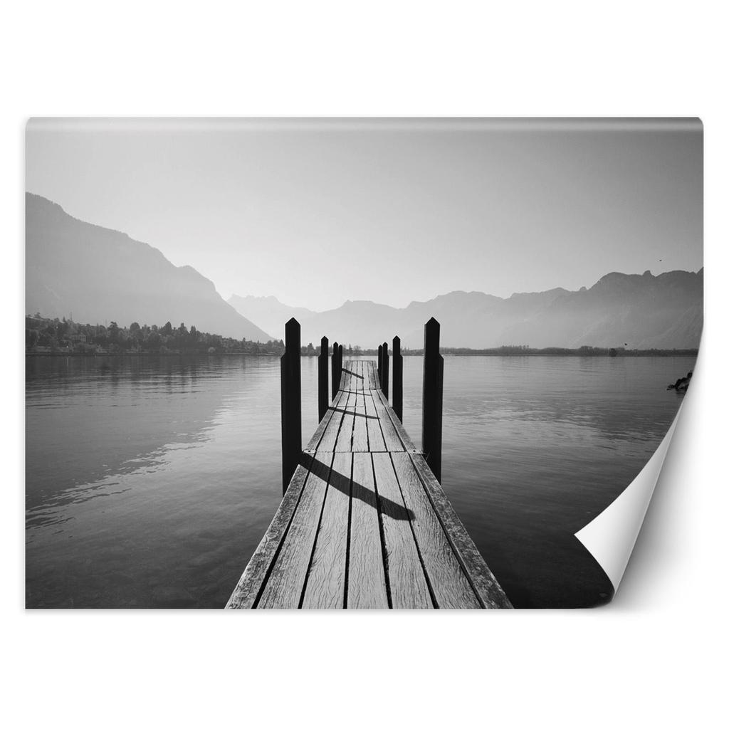 Wallpaper Lake mountains in fog landscape