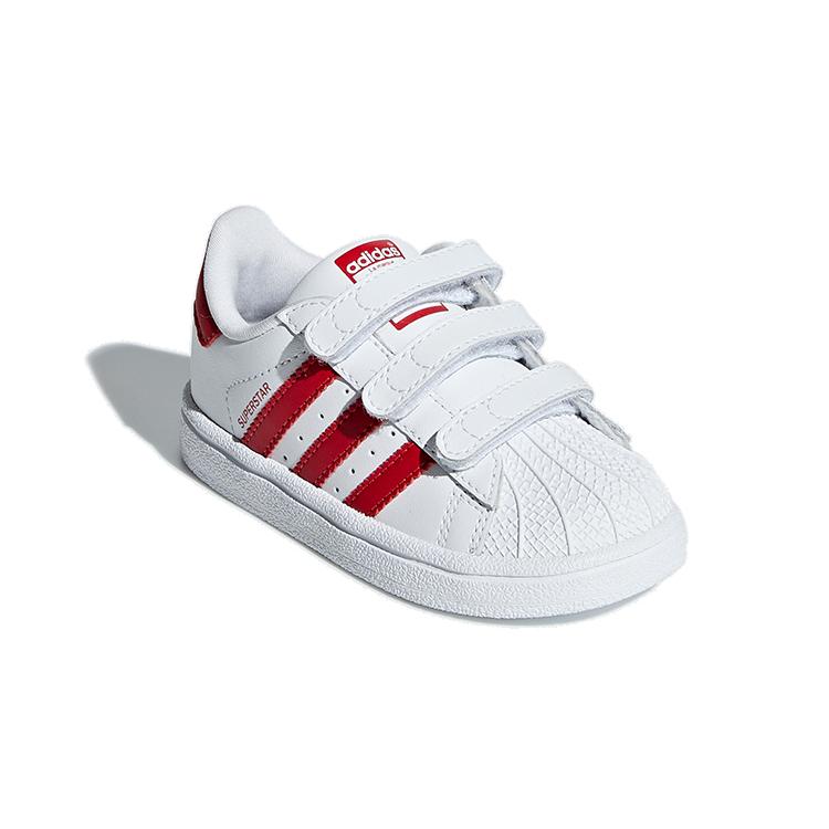 Adidas Originals SUPERSTAR CF Synthetic Leather Comfortable Slip Resistant Low top Toddler Shoes White Red Baby CG6639