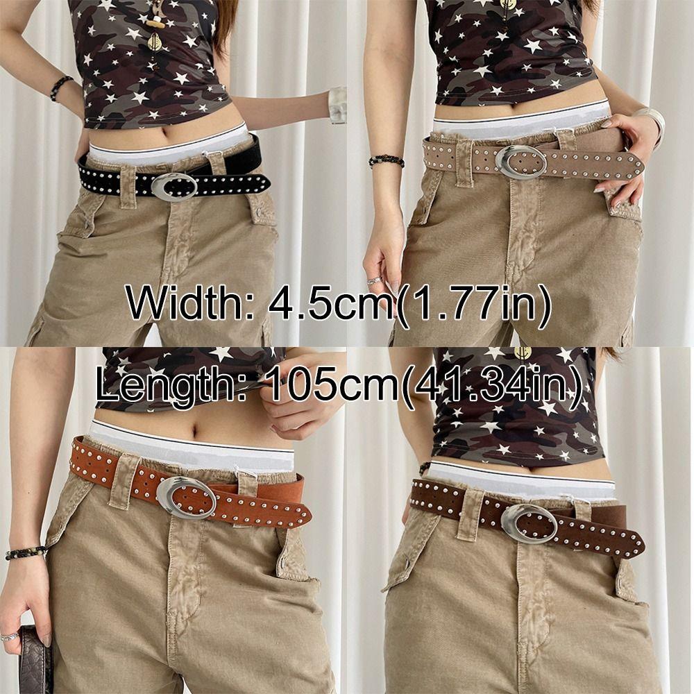Retro Suede Rivet Belt Luxury Design Punk Waistband Business Waist Belt  Paired with Skirts Jeans