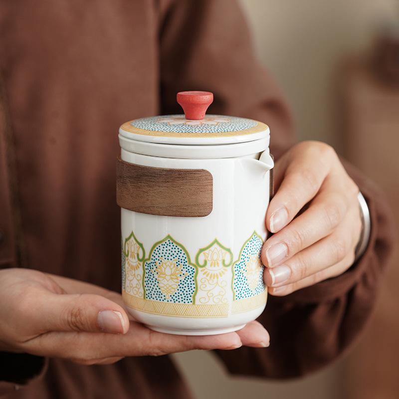 Outdoor travel tea set portable storage bag household one pot four cups ceramic express cup bubble teapot custom printing