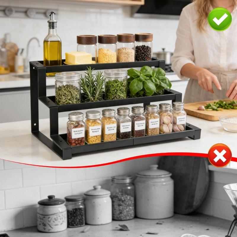 Modern Strategy Extendable Shelf For Kitchen Storage Of Seasonings Makeup And Small Deck Objects Three Rank B03E