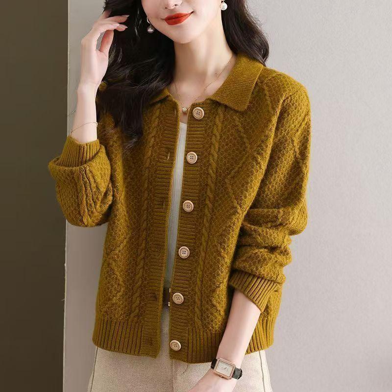 Women's Knitted Cardigan Spring and Autumn Short Fashion Sweater Jacket Top Women