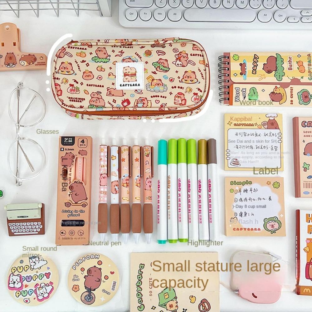 Canvas Capybara Stationery Bag Large Capacity Cartoon Pencil Bag Capybara Pencil Pouch  Students