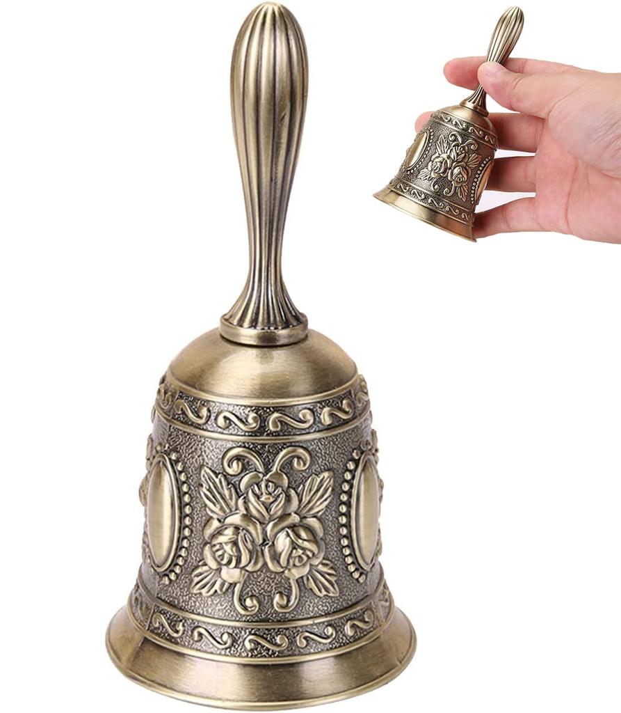 Hand Bell, Dinner Bell, Call Bell, Desk Bell, Metal Hand Bell with Rose Pattern, Retro and Stylish, Christmas Decoration, Event Supplies, Restaurant,
