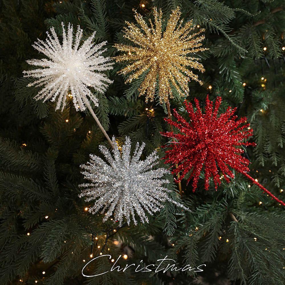 Plastic Christmas Artificial Flowers 45cm Glitter Glitter Fake Flower DIY Simulated Xmas Decorative Flowers Christmas Decor
