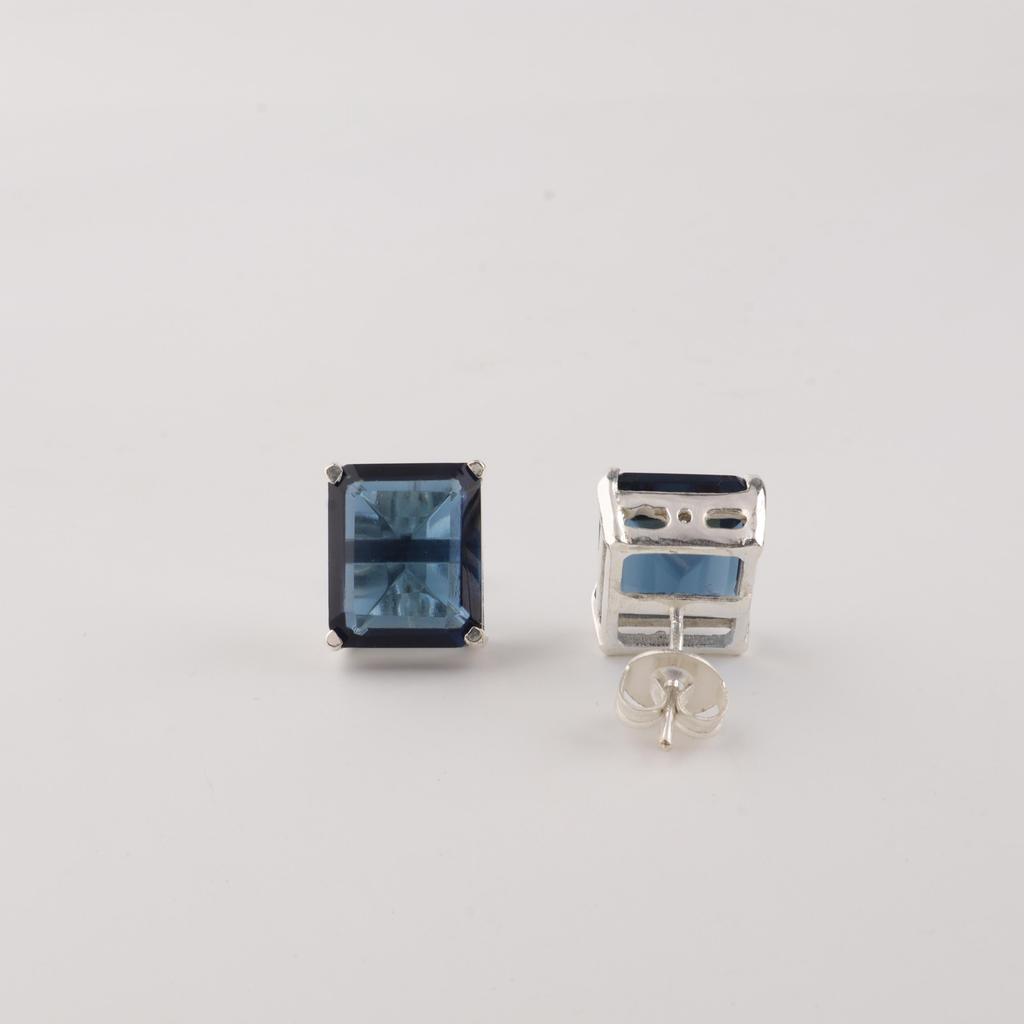 Rare London Blue Topaz Gemstone 925 Sterling Silver Jewelry Handcrafted Earrings 0.4" For Gift EE-179-15