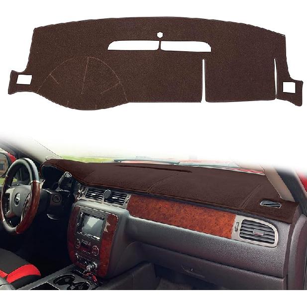 Gray Polyester Dashboard Cover - Fit For 2007-2014 Chevy Tahoe, Avalanche, Suburban, Silverado 1500 2500 3500 LTZ, GMC Sierra SLT Denali, Yukon XL