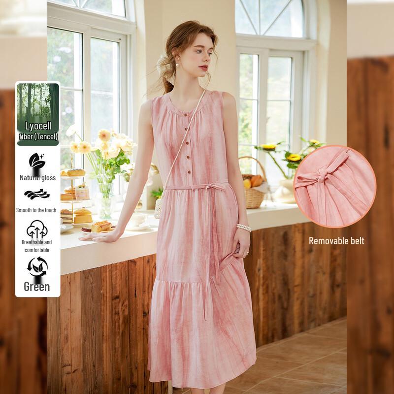 Women s Tencel Linen Blend Tiered A-line Dress L