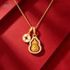 Silver Coin Gourd Necklace - Retro Chinese Style with 24K Gold Double Blessing Pendant.
