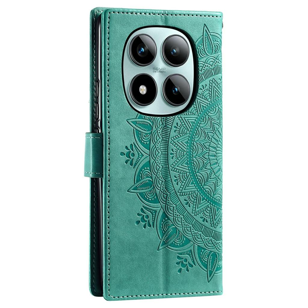 For Xiaomi Poco M8 Pro 5G/Redmi Note 15 Pro+ 5G (Global) Stand Case Imprinted Totem PU Leather Wallet Phone Cover with Wrist Strap