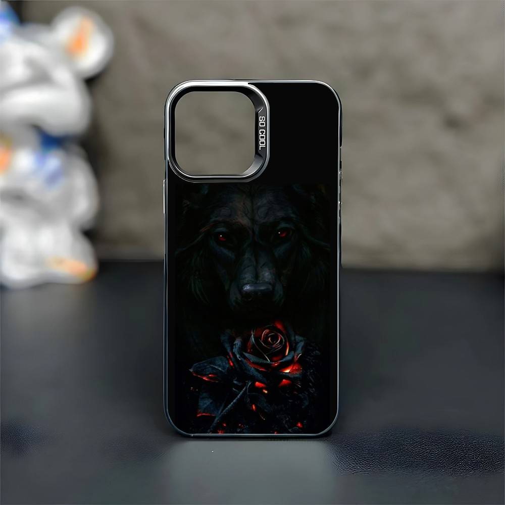 1pc Wolf Phone Case For iPhone17,16,15,14,13,12,11 Plus,Pro Max Black Matte Shockproof Cover
