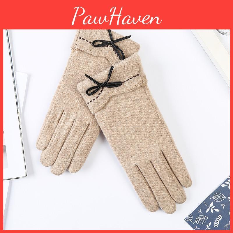 Winter Autumn Cashmere And New Gloves For Womens Outdoor Cycling With Bow Thickened Fleece Cold Proof Touch Screen And Warmth