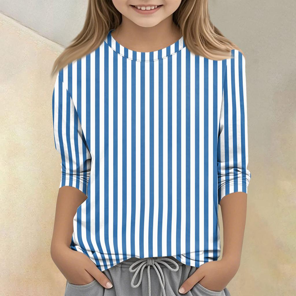 Long Sleeve Crew Neck Striped T Shirt for Kids Soft Breathable Fabric Casual Fit Comfortable Everyday Wear Top