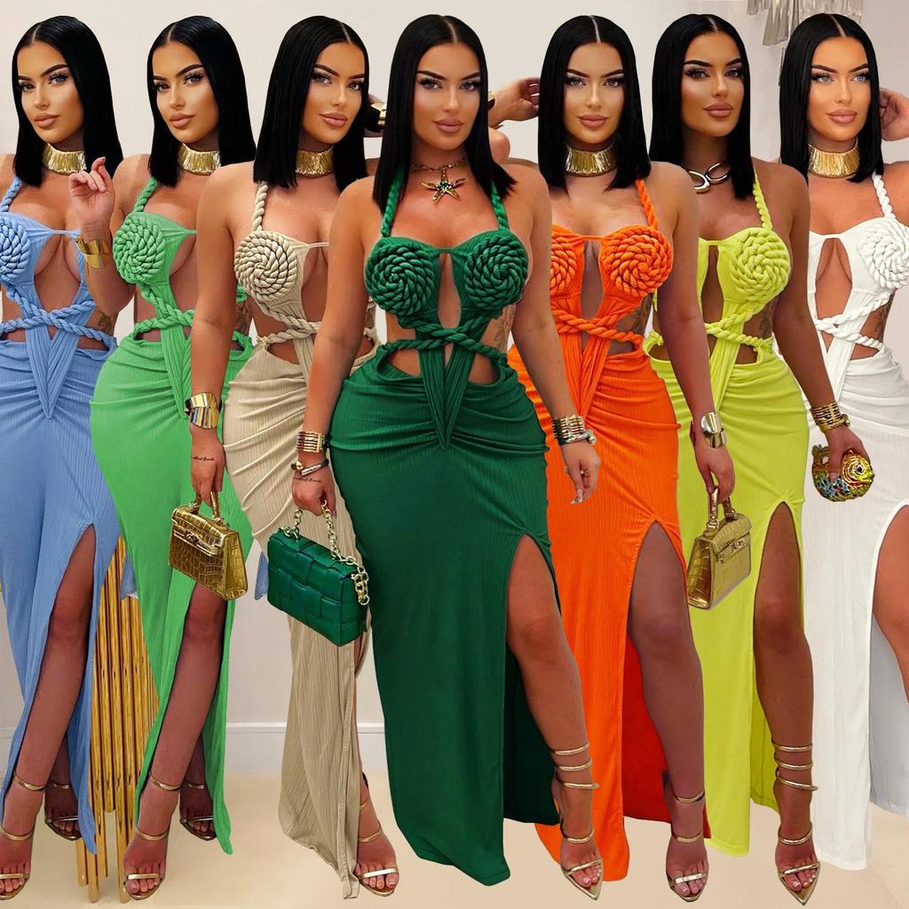 C7407 European & American Fashion: Sexy Knit Halter Backless Dress for Women