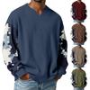 Men's Camouflage Stylish V-Neck Ribbed Textured Long-Sleeve T-Shirt