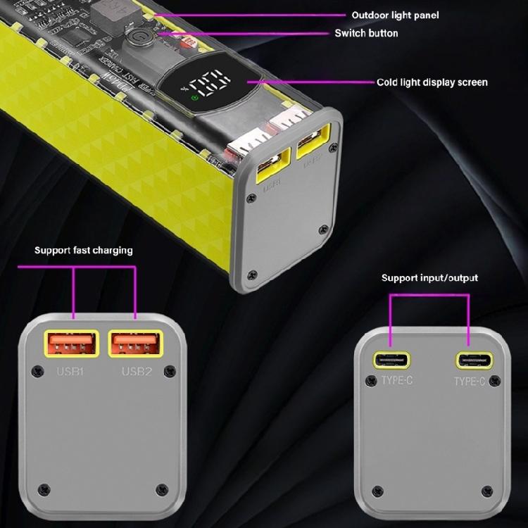 LED Illuminateds 45WPD Fast Charge Battery Case 8x18650 Holder Transparents ABS No Soldering
