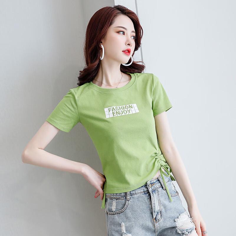 Women s 2025 Summer Letter Print Slim-Fit Cropped T-Shirt M