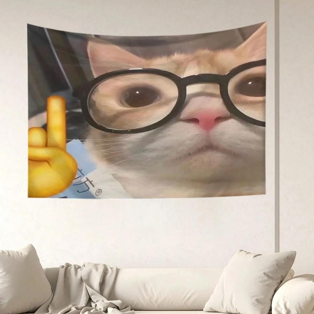 Funny Cute Cat Design Wall Hanging Tapestry Tree Silhouette Star Printed Rectangular Tapestry For Living Room Bedroom