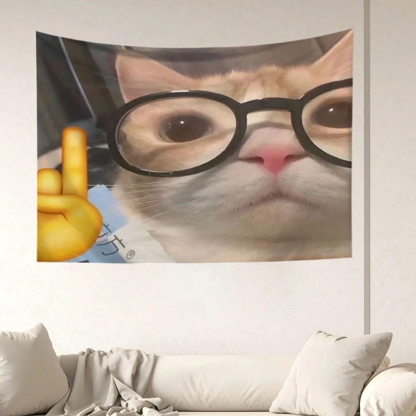 Забавный Милый Дизайн Кошки Настенный Гобелен Силуэт Дерева С Принтом Звезд Прямоугольный Гобелен Для Гостиной Спальни 74x94cm(29x37in)