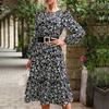 YYFS Women's Fashion Summer Spring Floral Print Long Sleeve O-Neck High Waist Casual Dresses