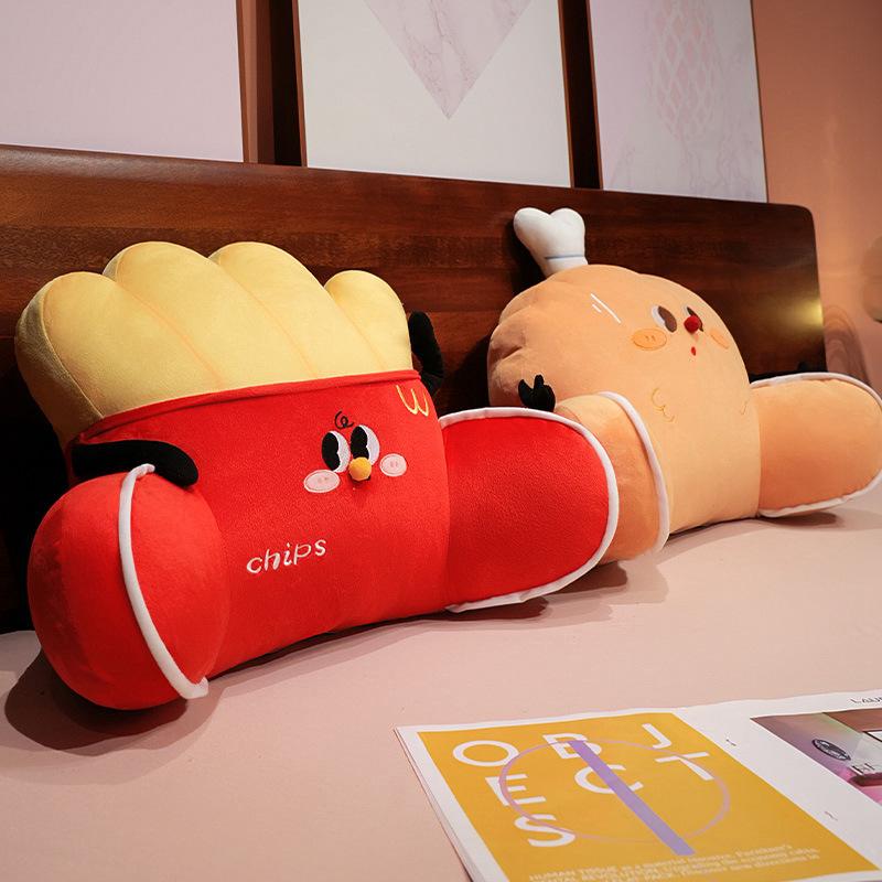 Cartoon Burger Fries Waist Rest Girls Bedside Cushion Waist Protection Soft Bag Dormitory Bed Playing Mobile Phone Reading Pillow Cushion
