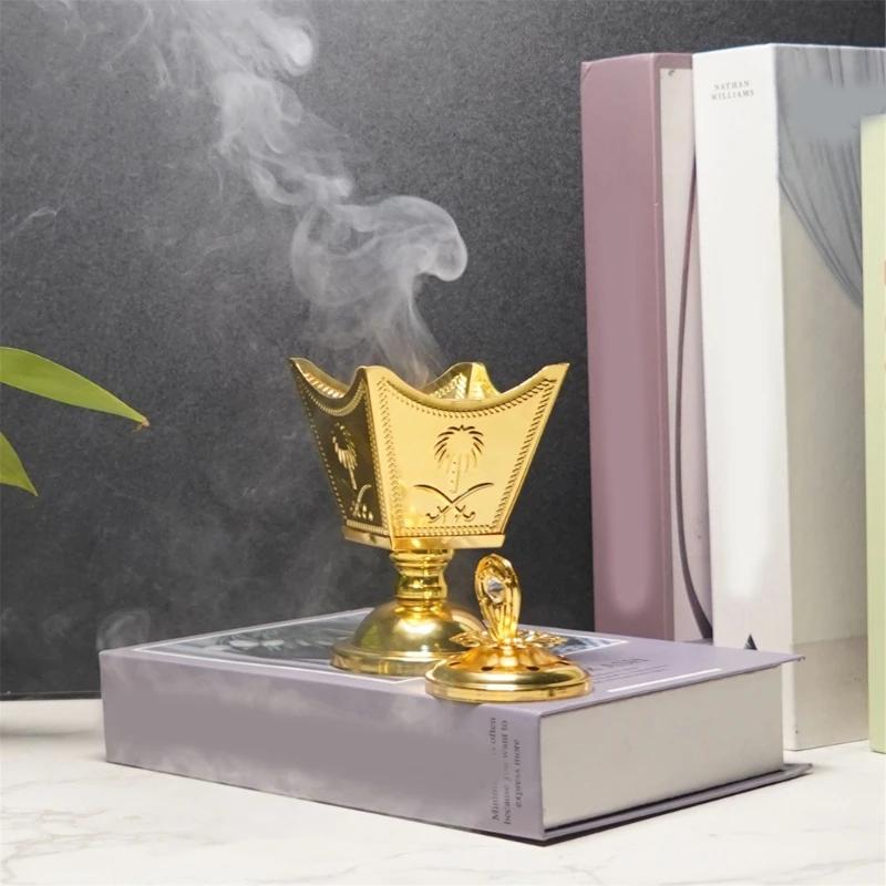 14x8cm Arabischer Metall Räuchergefäß Vintage Goldene Farbe Aromatherapie Diffusor Halter Ständer für Wohnzimmer Schlafzimmer Dekoration