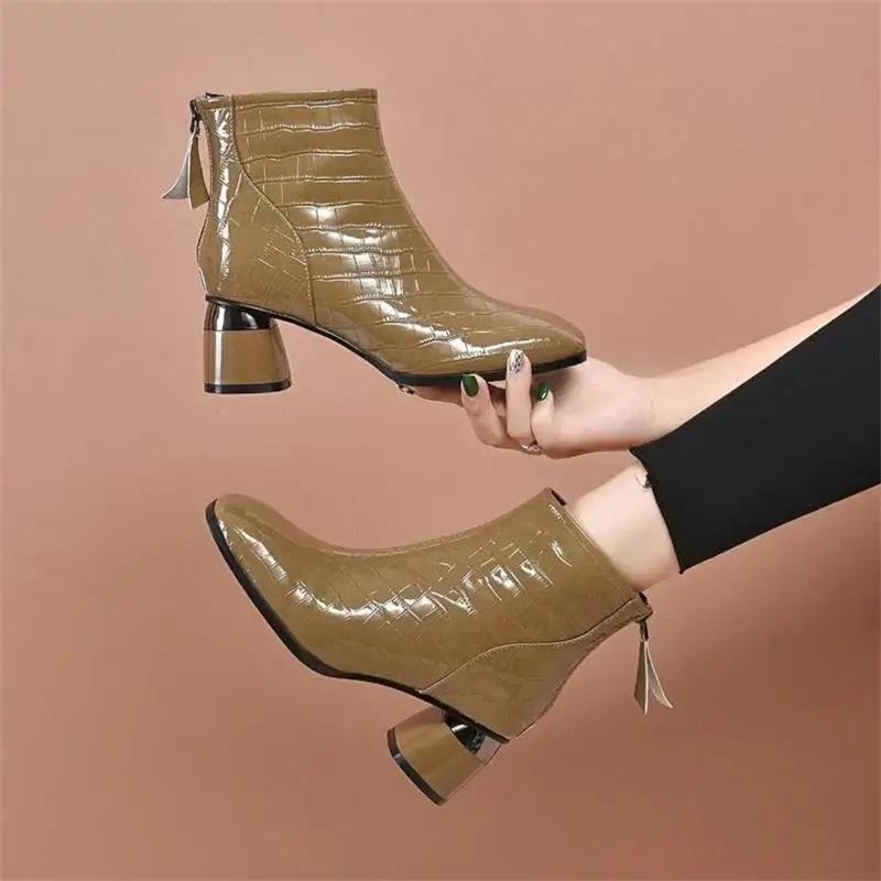 European American High Heel Lacquer Leather Pu Short Boots Women'S New Luxury Design Single Shoes Autumn Winter Large Size