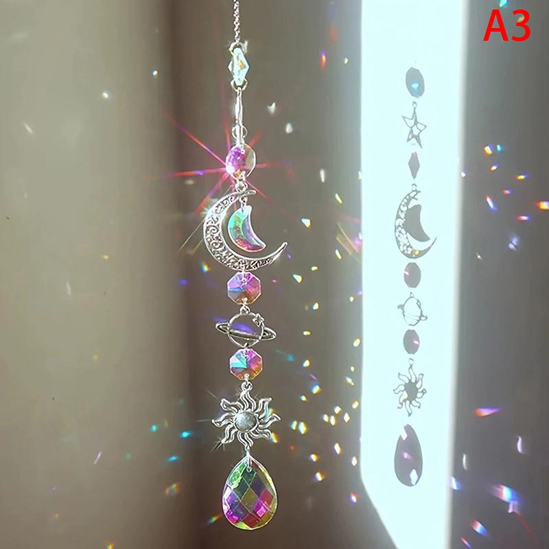 1Pc  Wind Chime Moon Sun Star Catcher Diamond Prisms Pendant Dream Catcher Rainbow Hanging Drop Home Windchime