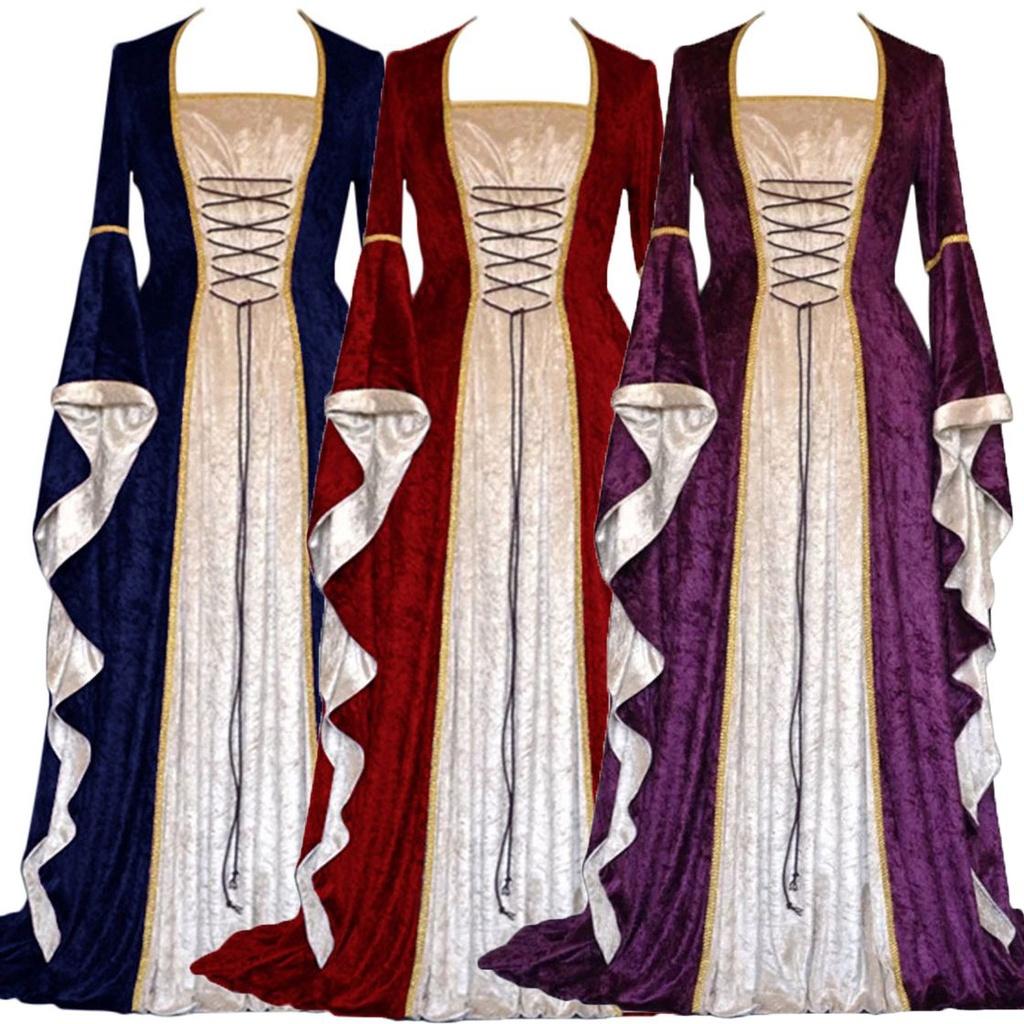 Exquisite Long Sleeve Floor Length Renaissance Dress With Ribbon Decoration For Cosplay