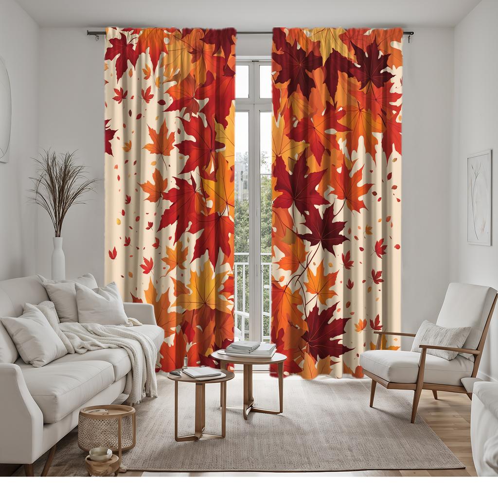 Autumn Maple Leaf Pattern Curtains Polyester Fabric Suitable Bedroom Living Room Decoration Made Of Machine Washable Window Treatment