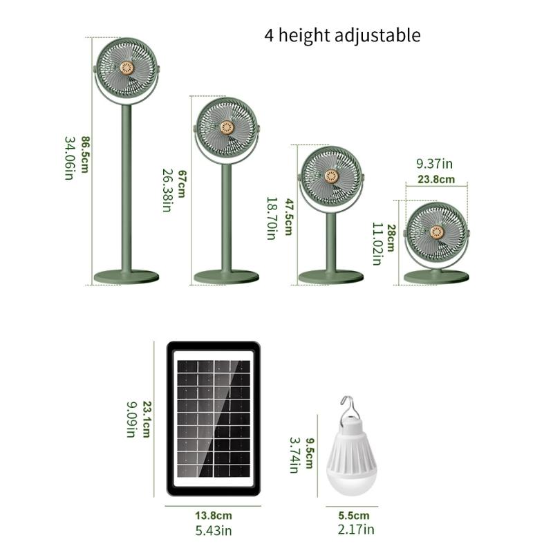 Wiederaufladbarer Solar-Bodenventilator mit flexibler Höhenverstellung Leiser Teleskop-Schreibtischventilator für Terrassen, Gärten und kleine Räume