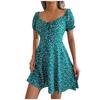 Women's Spring And Summer Casual Flare Sleeve Drawstring Lace-up Floral Dress