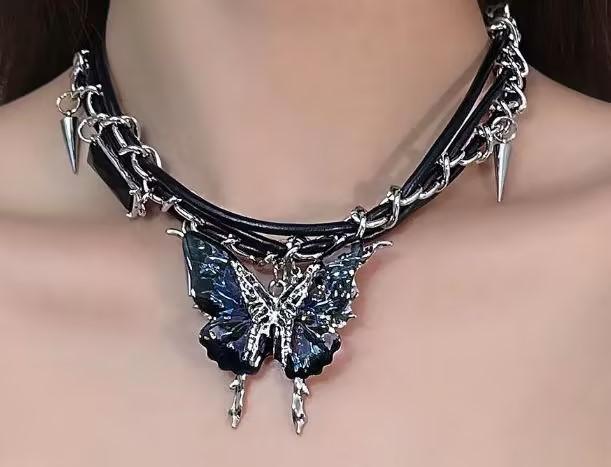 Dark Gothic cross fringed necklace multi-layered beaded necklace fashionable Spice Girl necklace