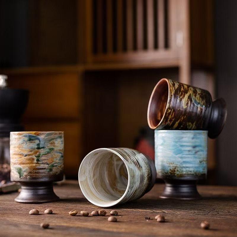 Handbemalte Keramik Kaffee- & Teetasse - Retro Japanisches Ofendesign