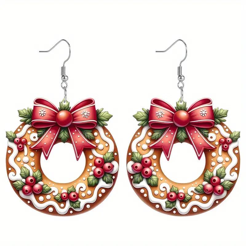 New Year's New Cookie Wreath Acrylic Earrings, Festive Retro Atmosphere Decorative Versatile Earrings