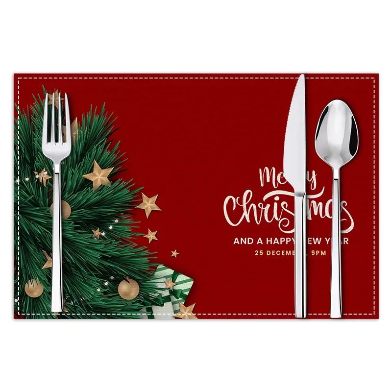 

Christmas Blessing Letters Printed Placemats Red Striped Plaid Linen Placemats Christmas Party Decorations Insulation Mats 30x45cm