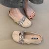 French bag head half slippers women's outer wear 2025 new suede with skirt summer lazy sandals heel-free single shoes